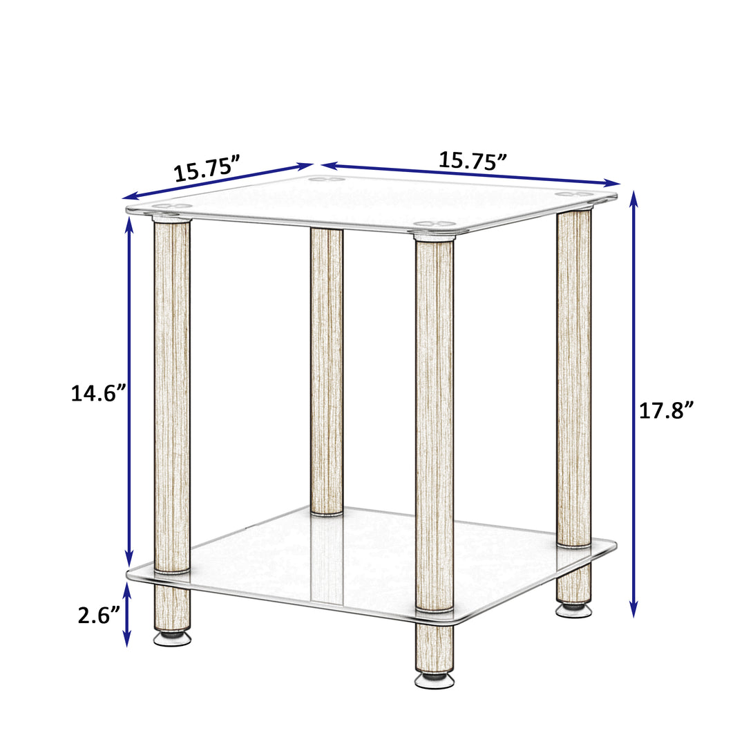 2 Tiers Space Saving End Table Modern Design Night Stand with Storage Shelve- White+Oak_7