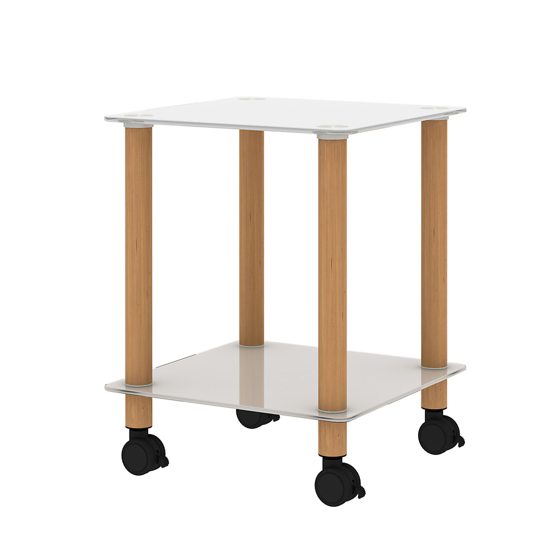 2 Tiers Space Saving End Table Modern Design Night Stand with Storage Shelve- White+Oak_15