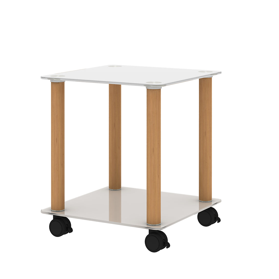 2 Tiers Space Saving End Table Modern Design Night Stand with Storage Shelve- White+Oak_14