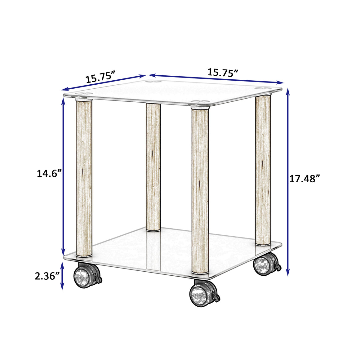 2 Tiers Space Saving End Table Modern Design Night Stand with Storage Shelve- White+Oak_8