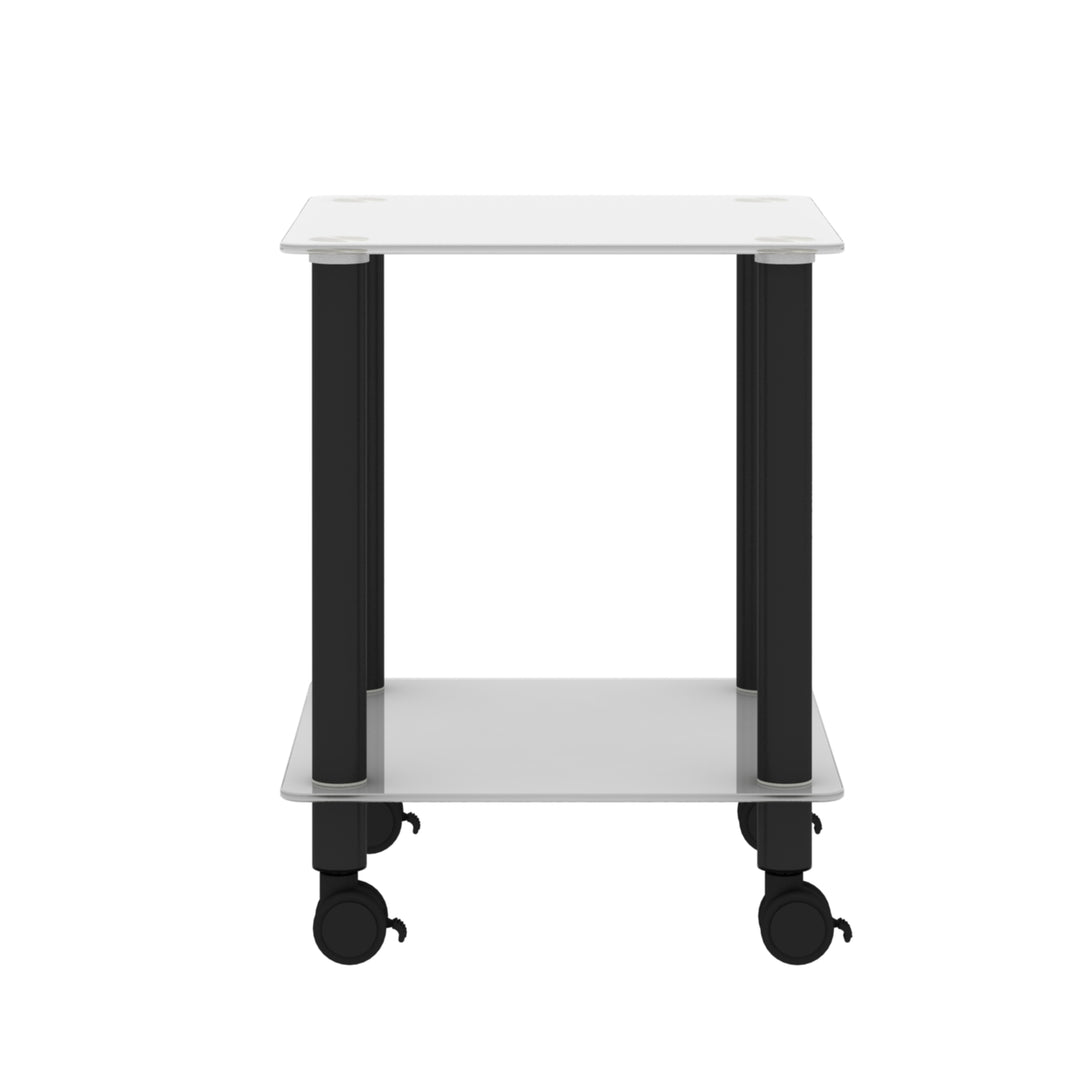 2 Tiers Space Saving End Table Modern Design Night Stand with Storage Shelve- White+Black_7