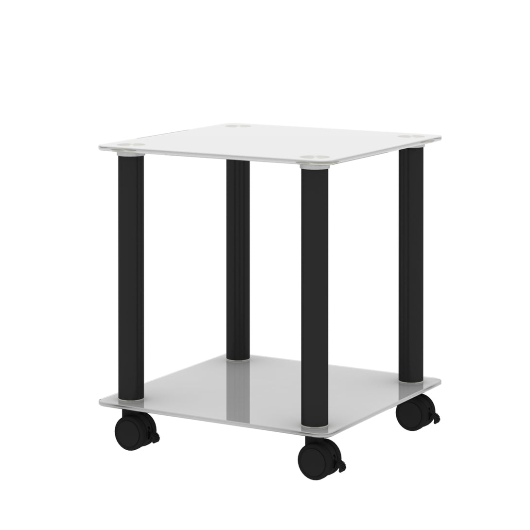 2 Tiers Space Saving End Table Modern Design Night Stand with Storage Shelve- White+Black_9