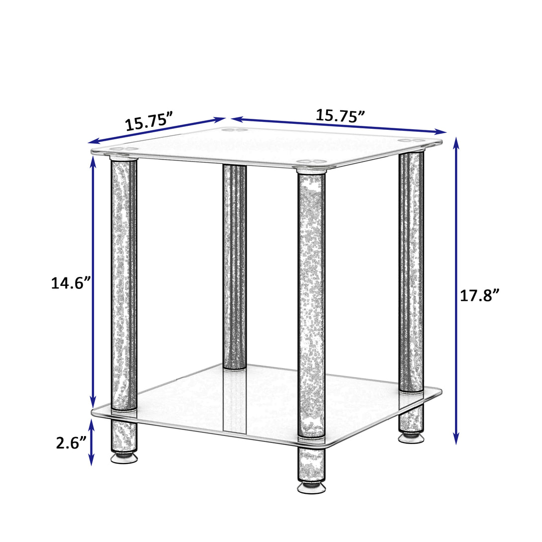 2 Tiers Space Saving End Table Modern Design Night Stand with Storage Shelve- White+Black_14