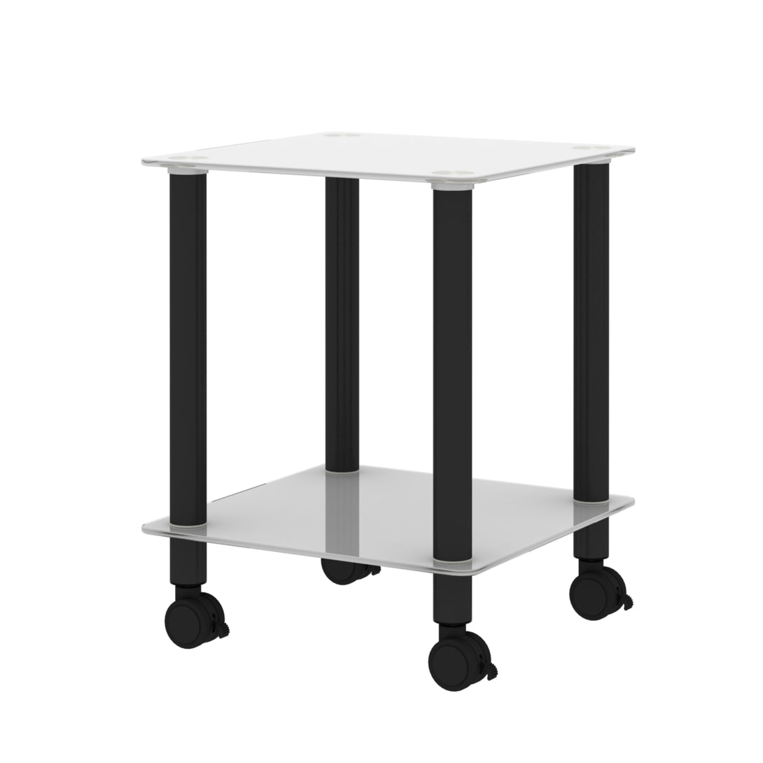 2 Tiers Space Saving End Table Modern Design Night Stand with Storage Shelve- White+Black_10