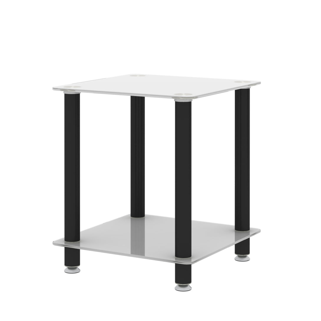 2 Tiers Space Saving End Table Modern Design Night Stand with Storage Shelve- White+Black_11