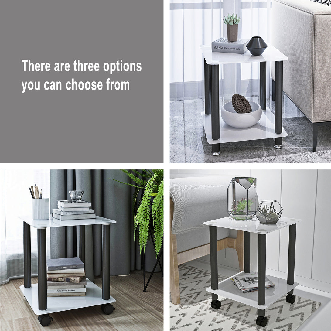 2 Tiers Space Saving End Table Modern Design Night Stand with Storage Shelve- White+Black_4