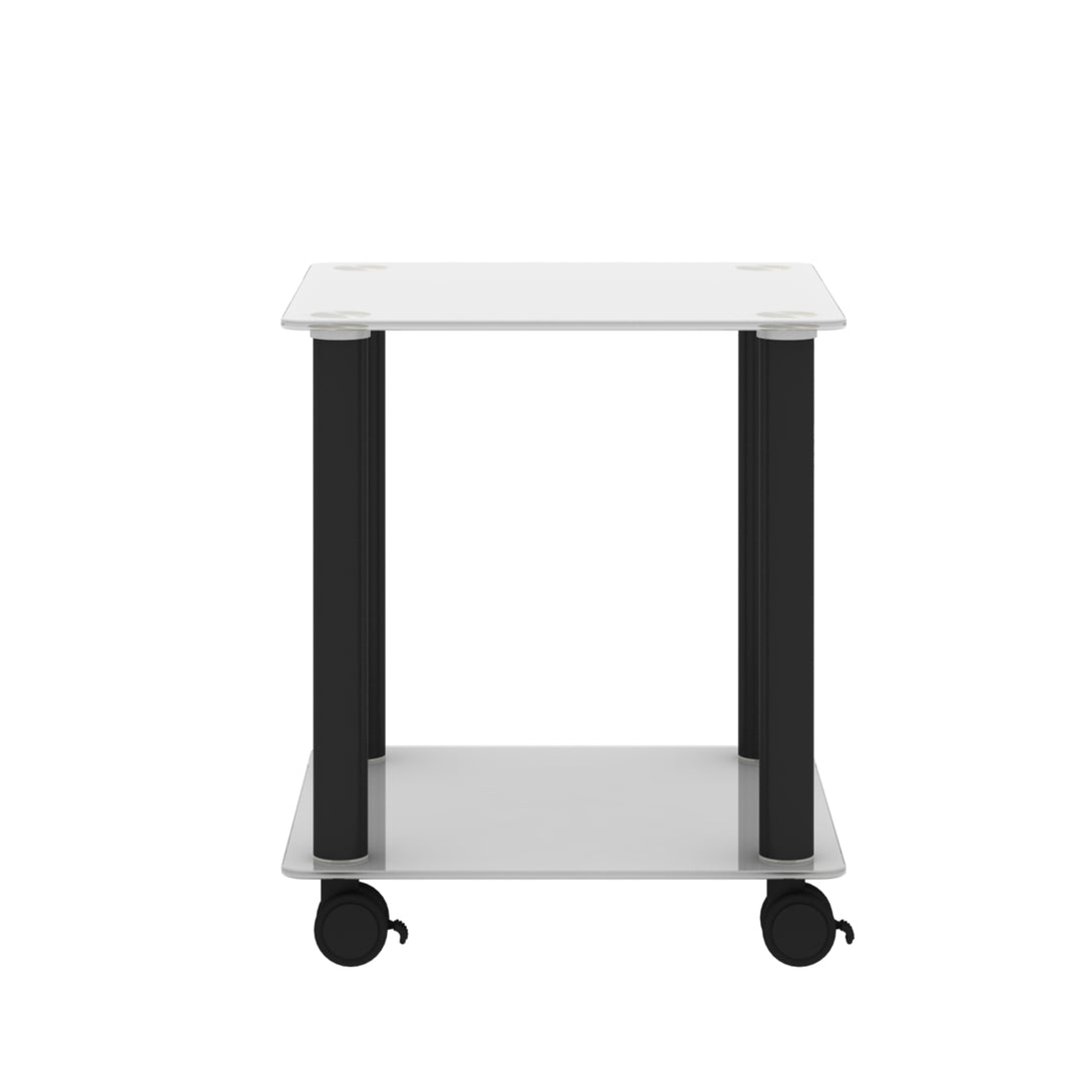 2 Tiers Space Saving End Table Modern Design Night Stand with Storage Shelve- White+Black_6