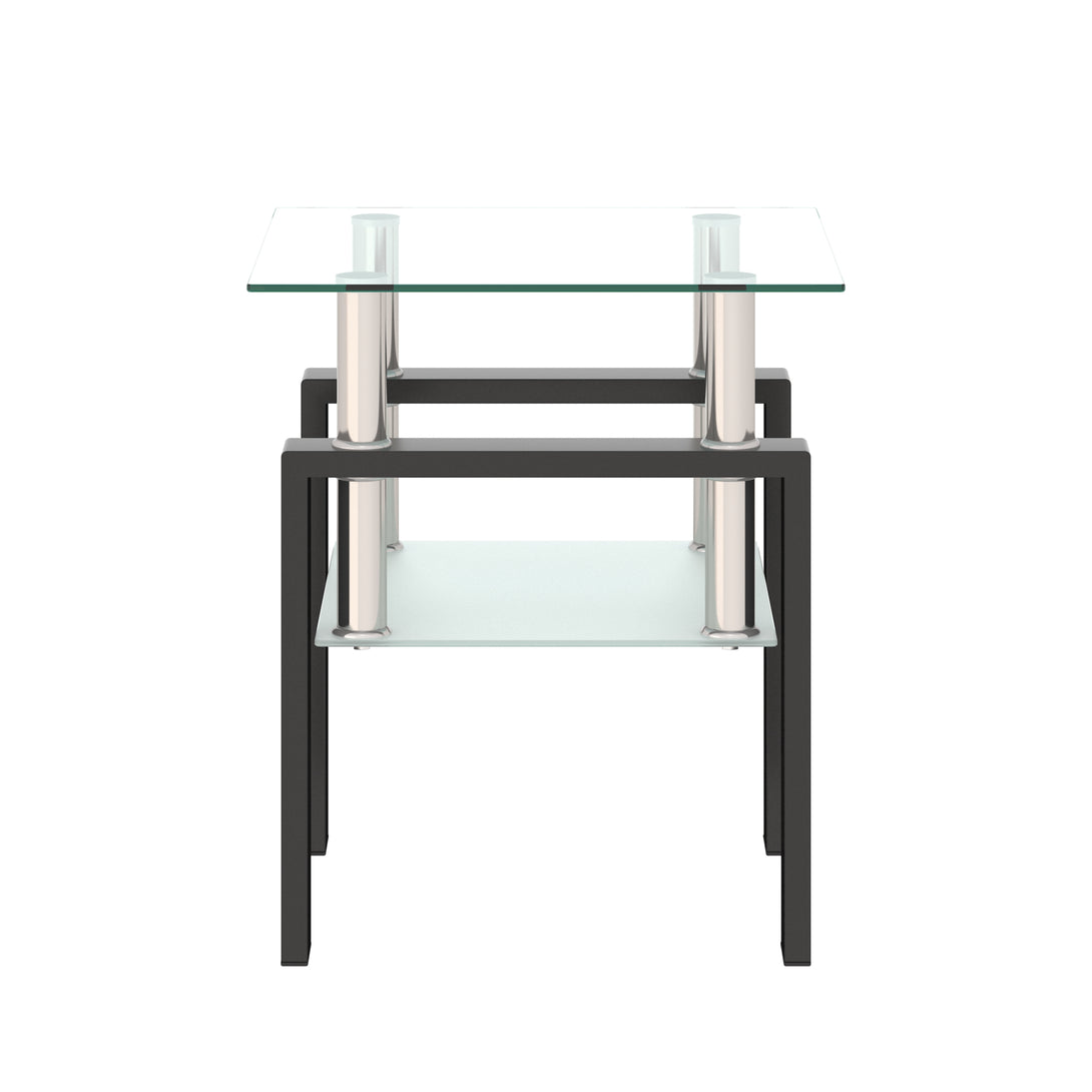 Tempered Glass Bedside Corner Coffee Table Contemporary End Table in Black_7