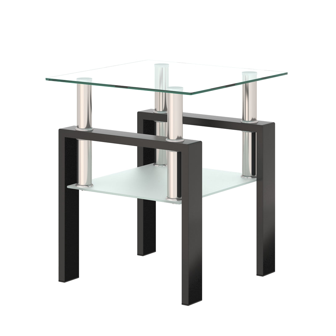 Tempered Glass Bedside Corner Coffee Table Contemporary End Table in Black_9