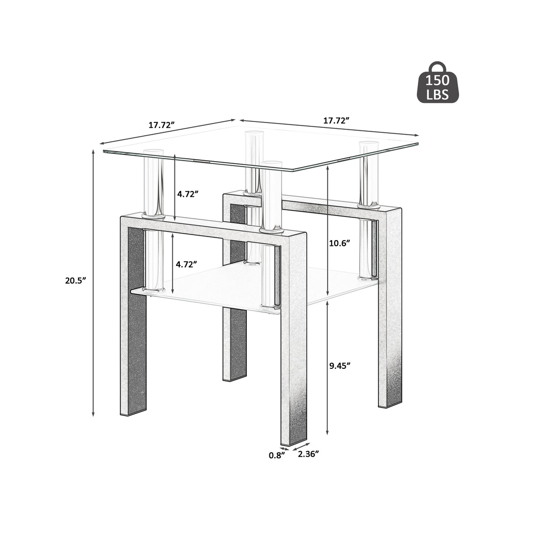 Tempered Glass Bedside Corner Coffee Table Contemporary End Table in Black_6