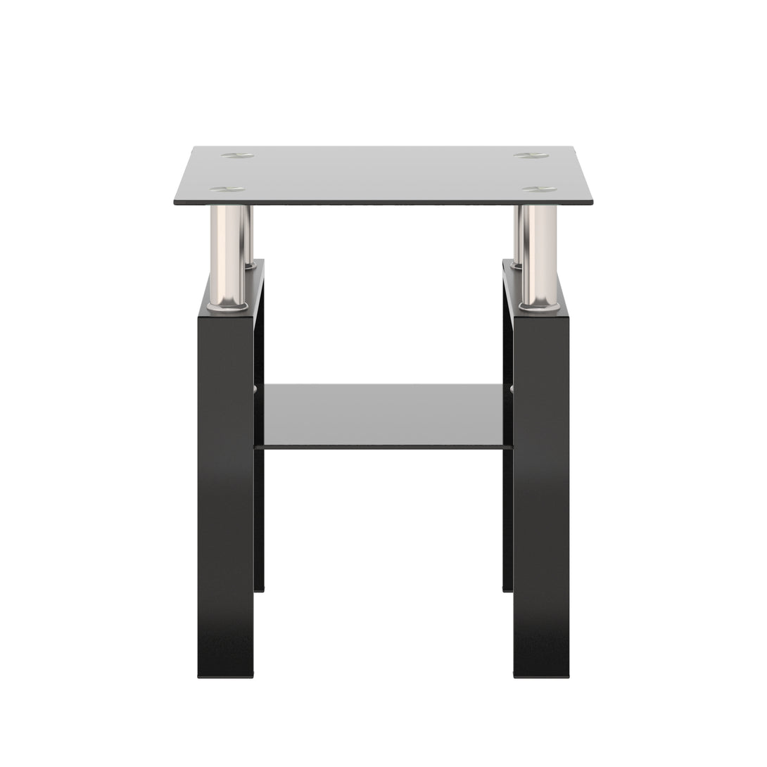 Modern Tempered Glass Coffee and Tea Table Square End Table in Black_7