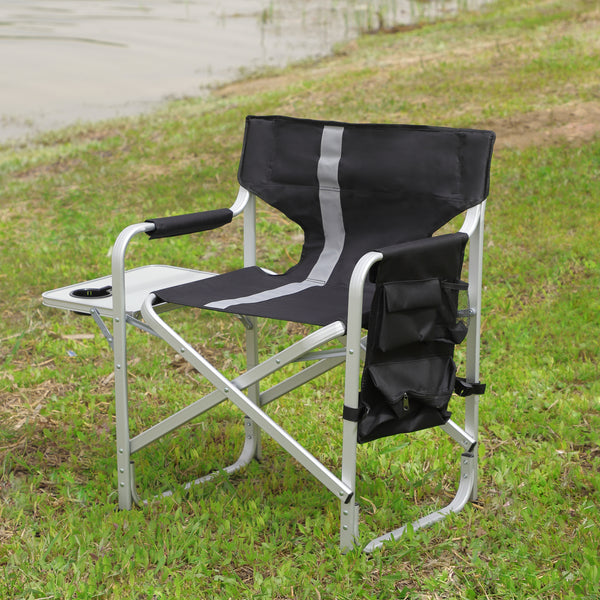 Padded Folding Indoor and Outdoor Chair with Side Table and Storage Pockets_0