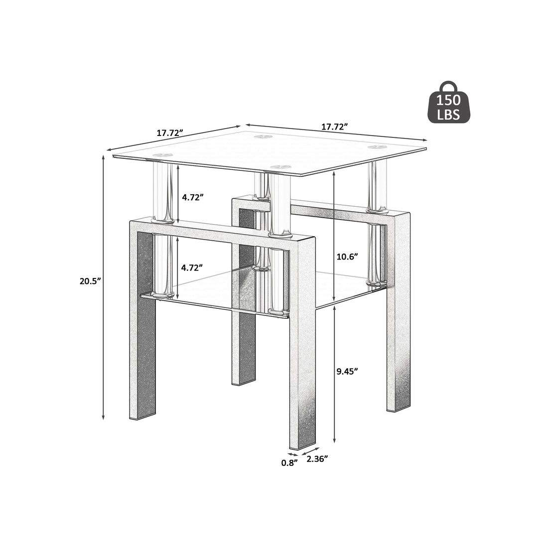 Modern Tempered Glass Coffee and Tea Table Square End Table in Black_8