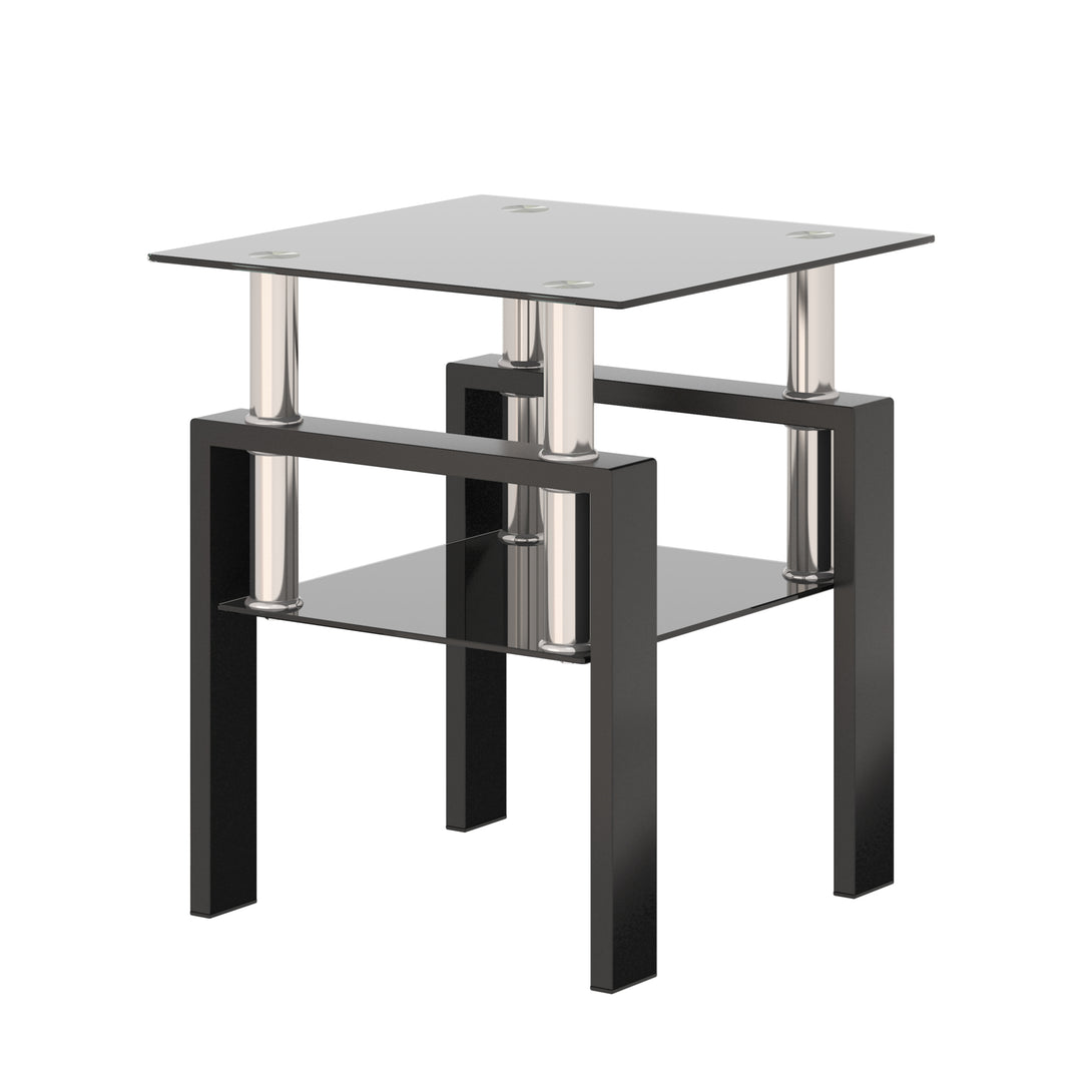 Modern Tempered Glass Coffee and Tea Table Square End Table in Black_6