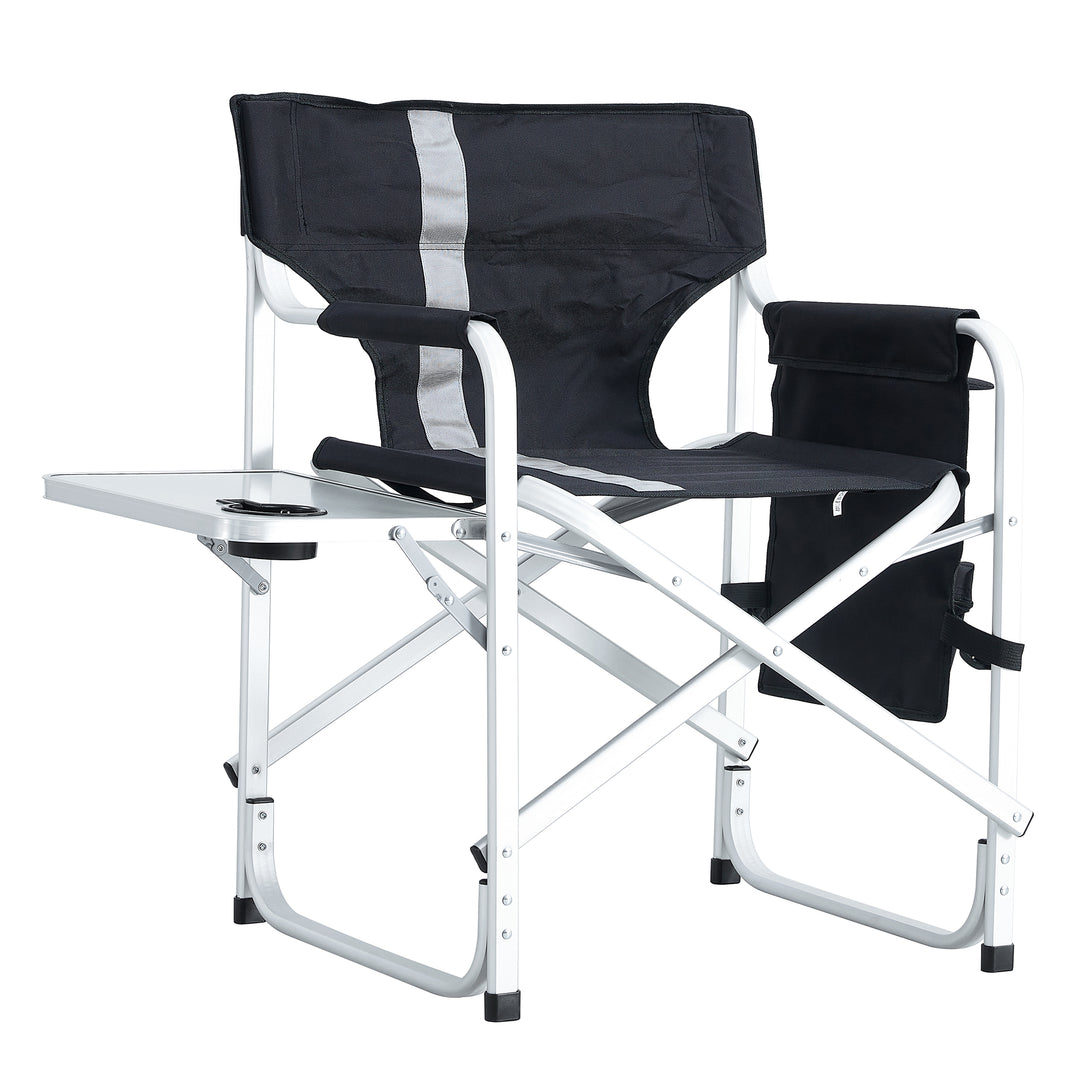 Padded Folding Indoor and Outdoor Chair with Side Table and Storage Pockets_2