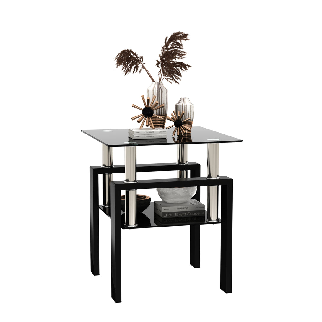 Modern Tempered Glass Coffee and Tea Table Square End Table in Black_4