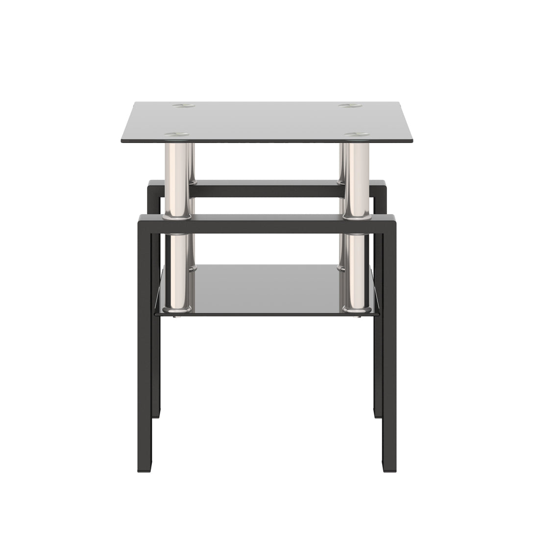 Modern Tempered Glass Coffee and Tea Table Square End Table in Black_5