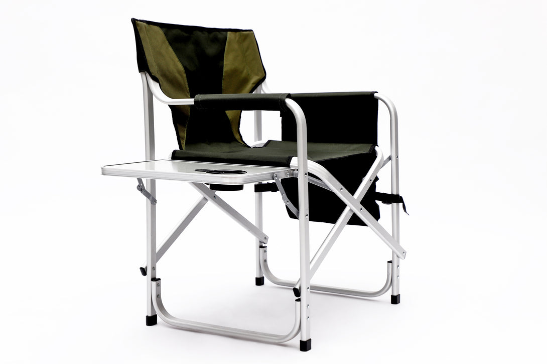 Padded Folding Indoor and Outdoor Chair with Side Table and Storage Pockets- Green_3