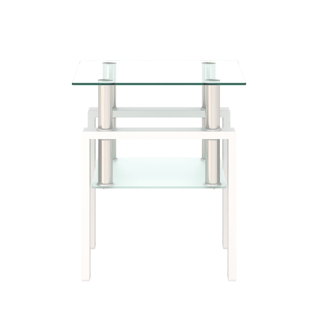 Tempered Glass Bedside Corner Coffee Table Contemporary End Table in White_7