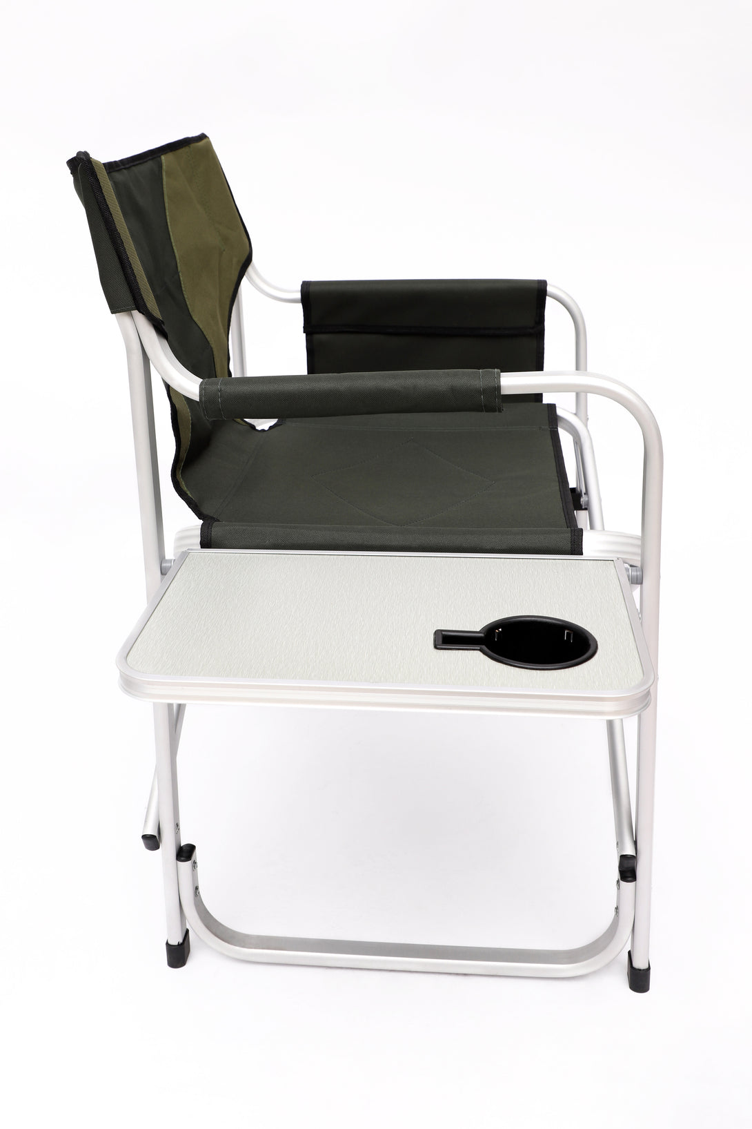 Padded Folding Indoor and Outdoor Chair with Side Table and Storage Pockets- Green_4