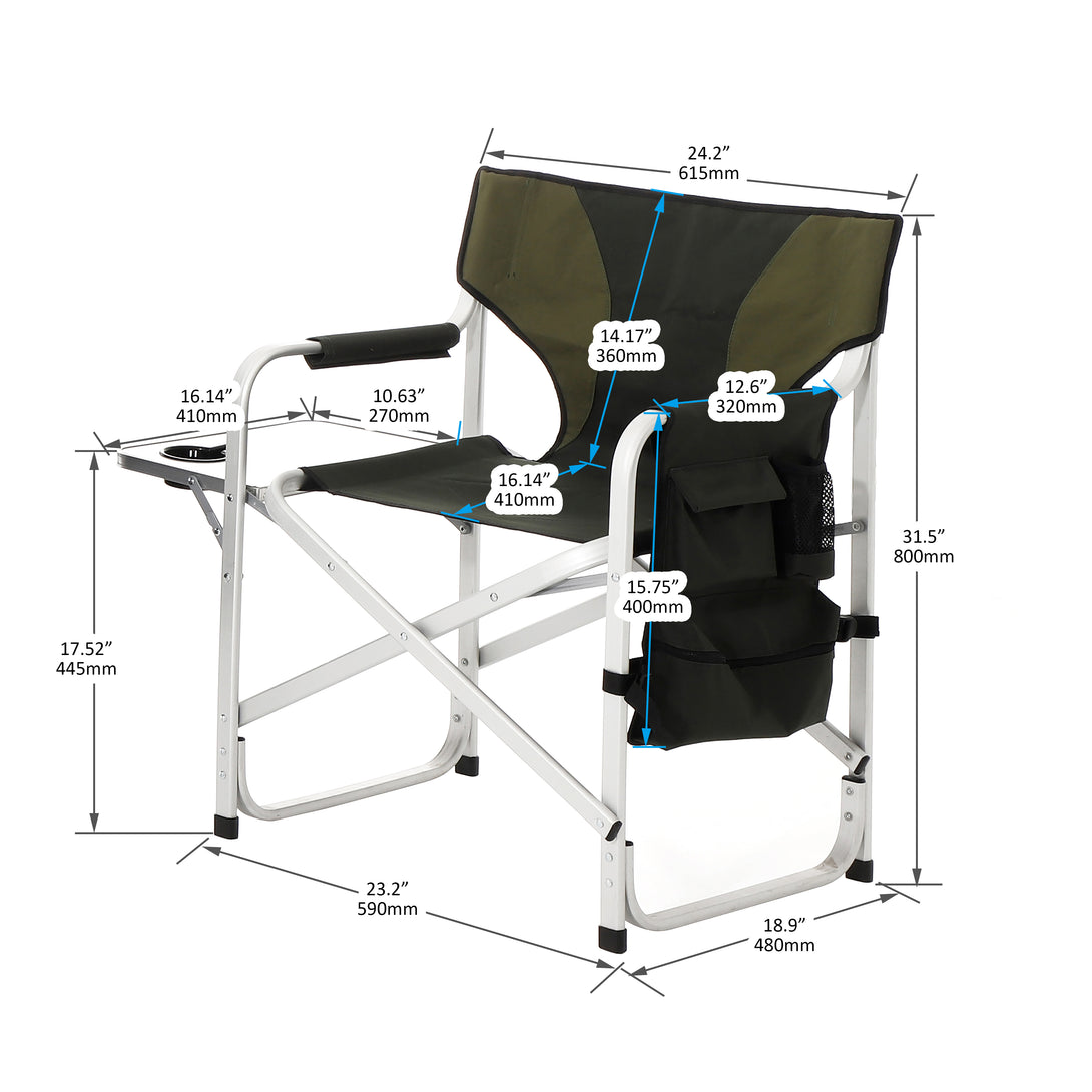 Padded Folding Indoor and Outdoor Chair with Side Table and Storage Pockets- Green_7