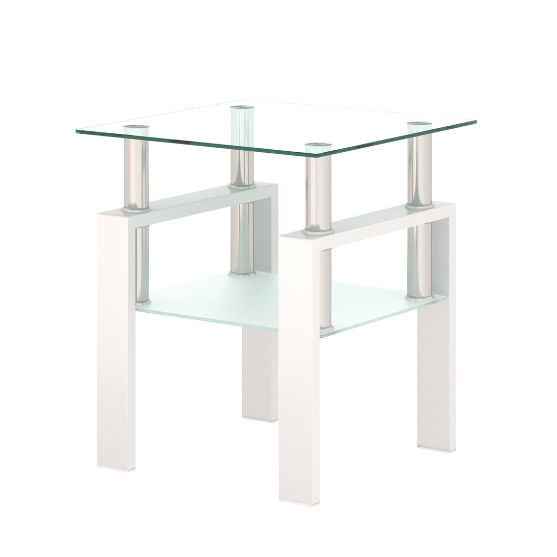 Tempered Glass Bedside Corner Coffee Table Contemporary End Table in White_8