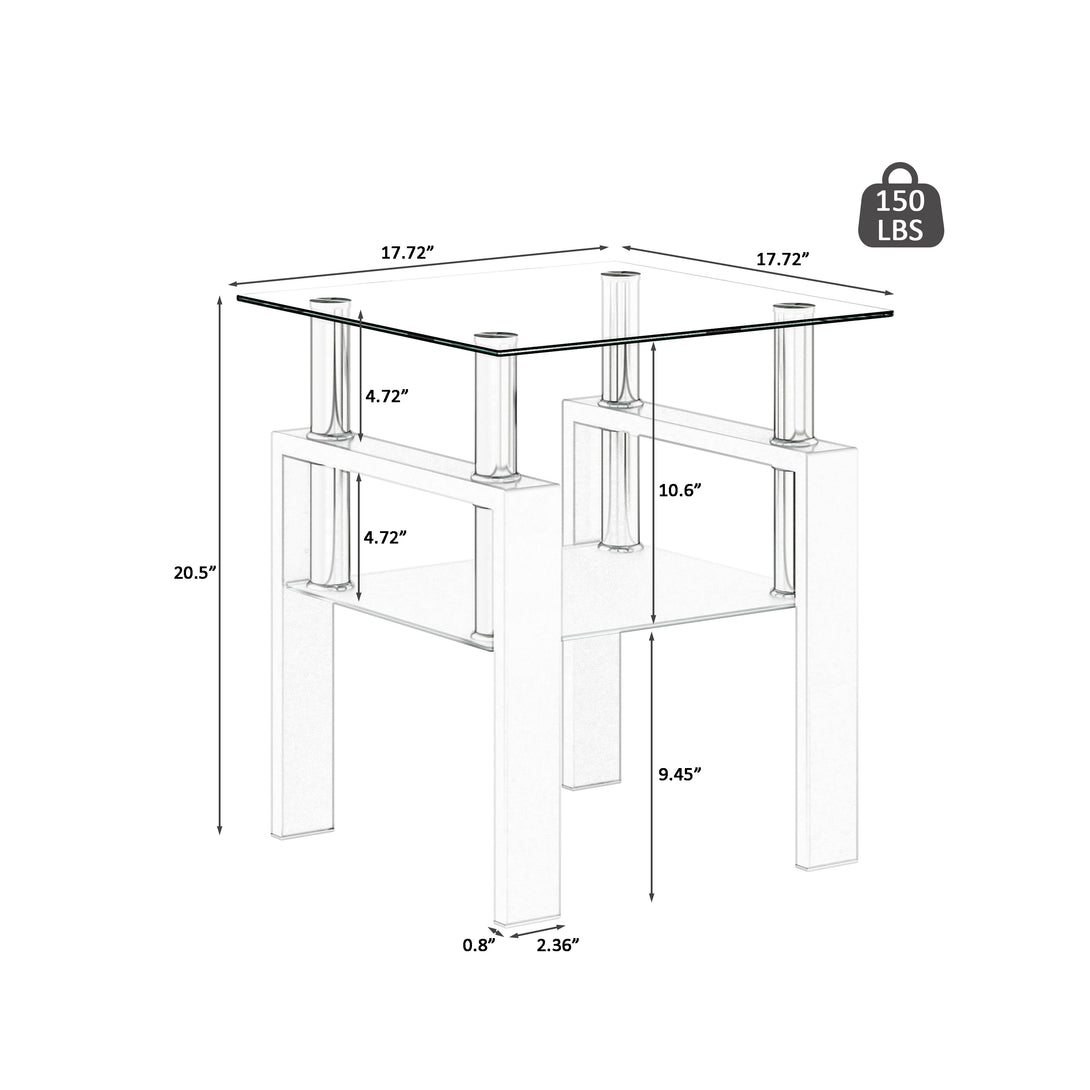 Tempered Glass Bedside Corner Coffee Table Contemporary End Table in White_10