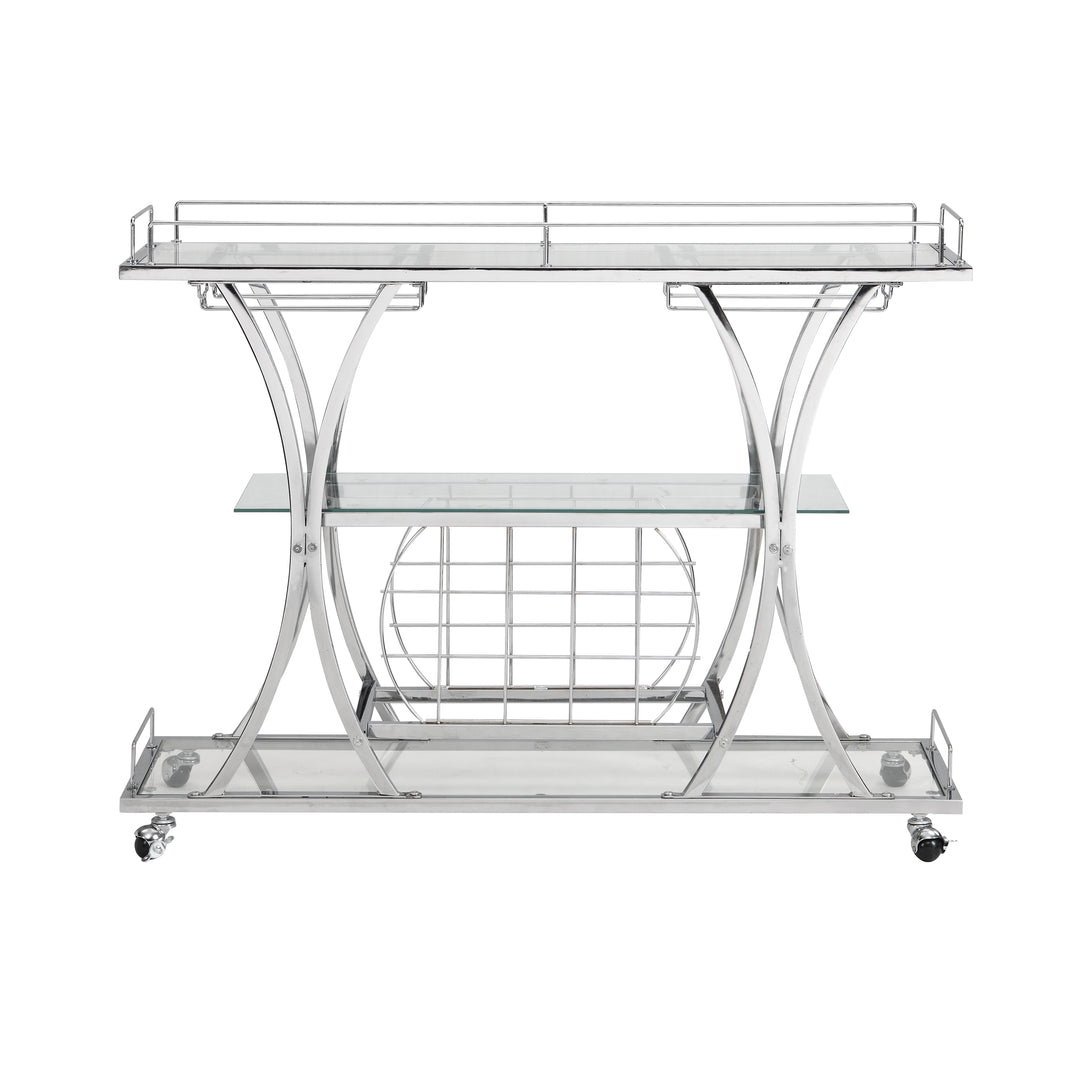 Bar Cart with Wine Rack Glass Metal Frame Wine Storage-Silver_3