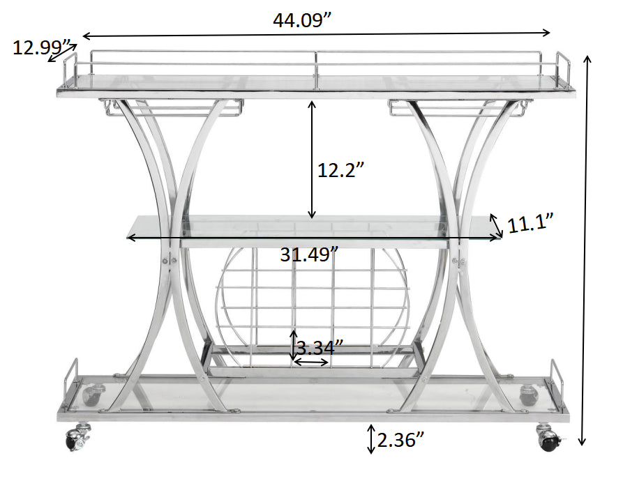 Bar Cart with Wine Rack Glass Metal Frame Wine Storage-Silver_11