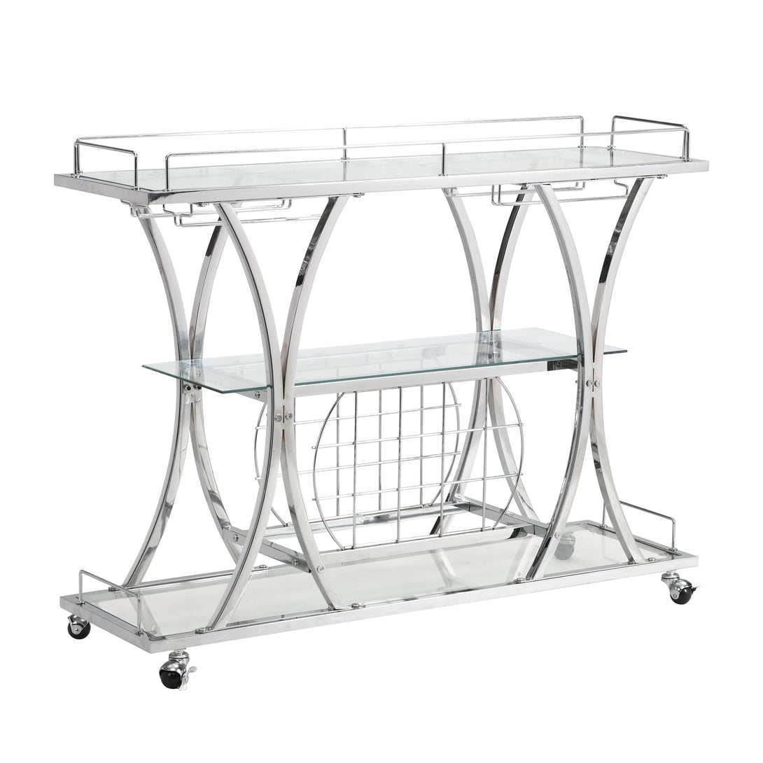 Bar Cart with Wine Rack Glass Metal Frame Wine Storage-Silver_4