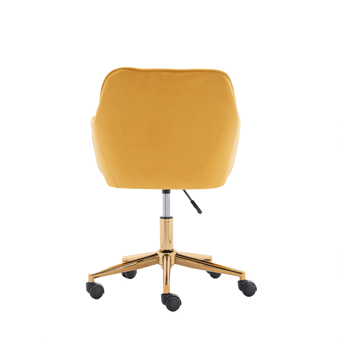 360° Revolving Modern Design Velvet Home and Office Chair with Metal Legs- Yellow_13