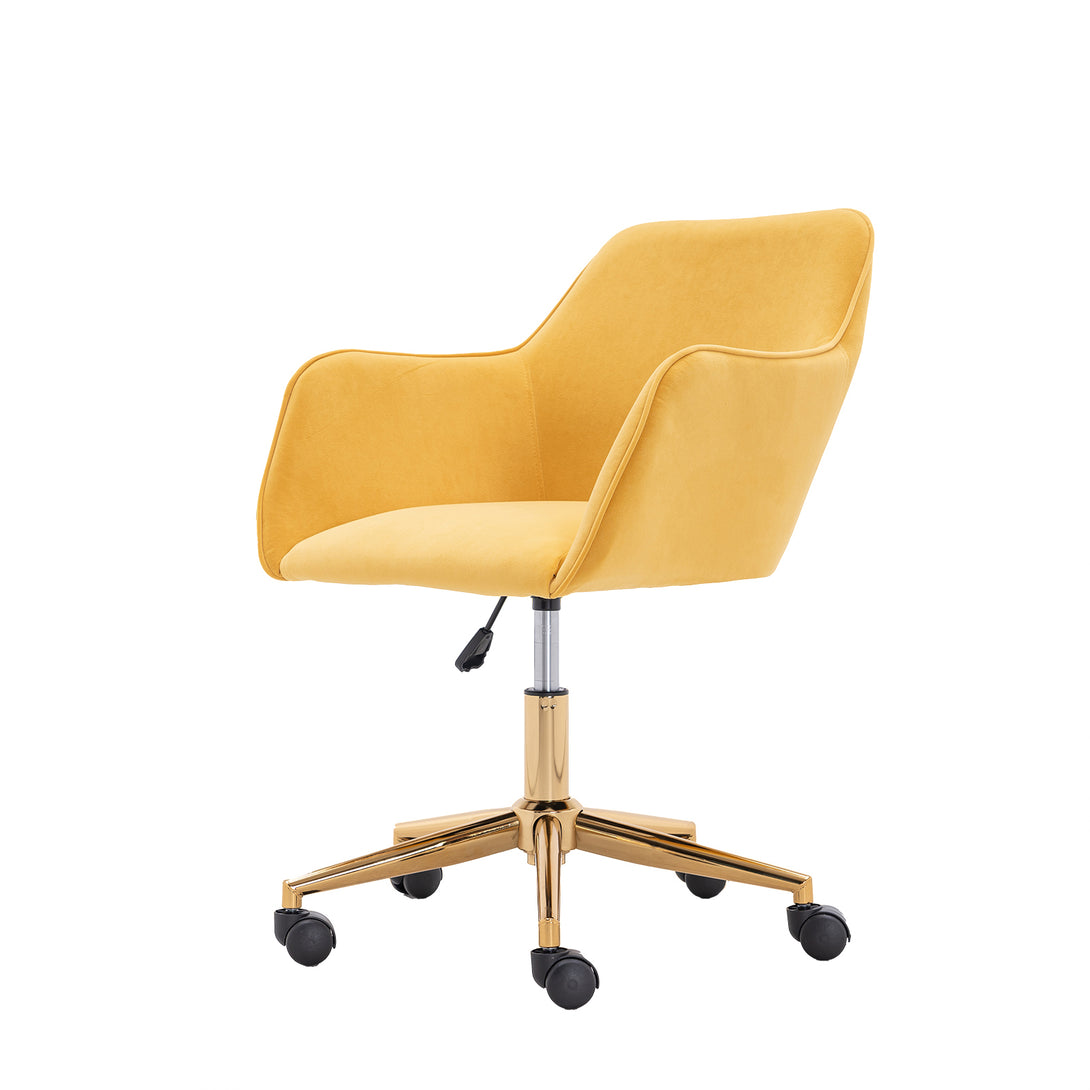 360° Revolving Modern Design Velvet Home and Office Chair with Metal Legs- Yellow_15