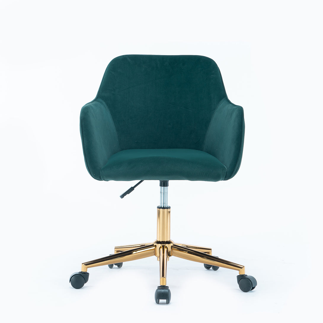 360° Revolving Modern Design Velvet Home and Office Chair with Metal Legs- Dark Green_11