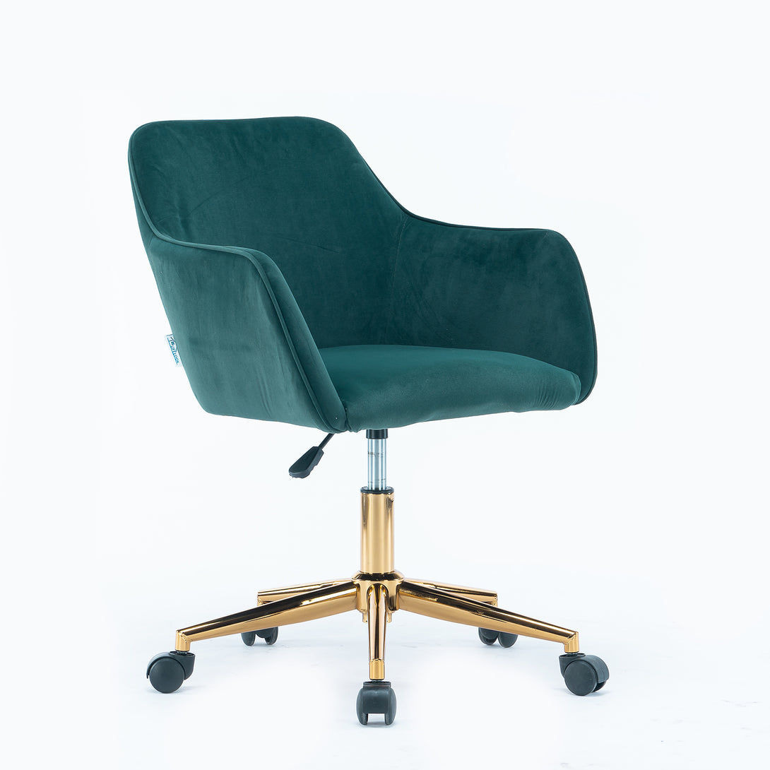 360° Revolving Modern Design Velvet Home and Office Chair with Metal Legs- Dark Green_13