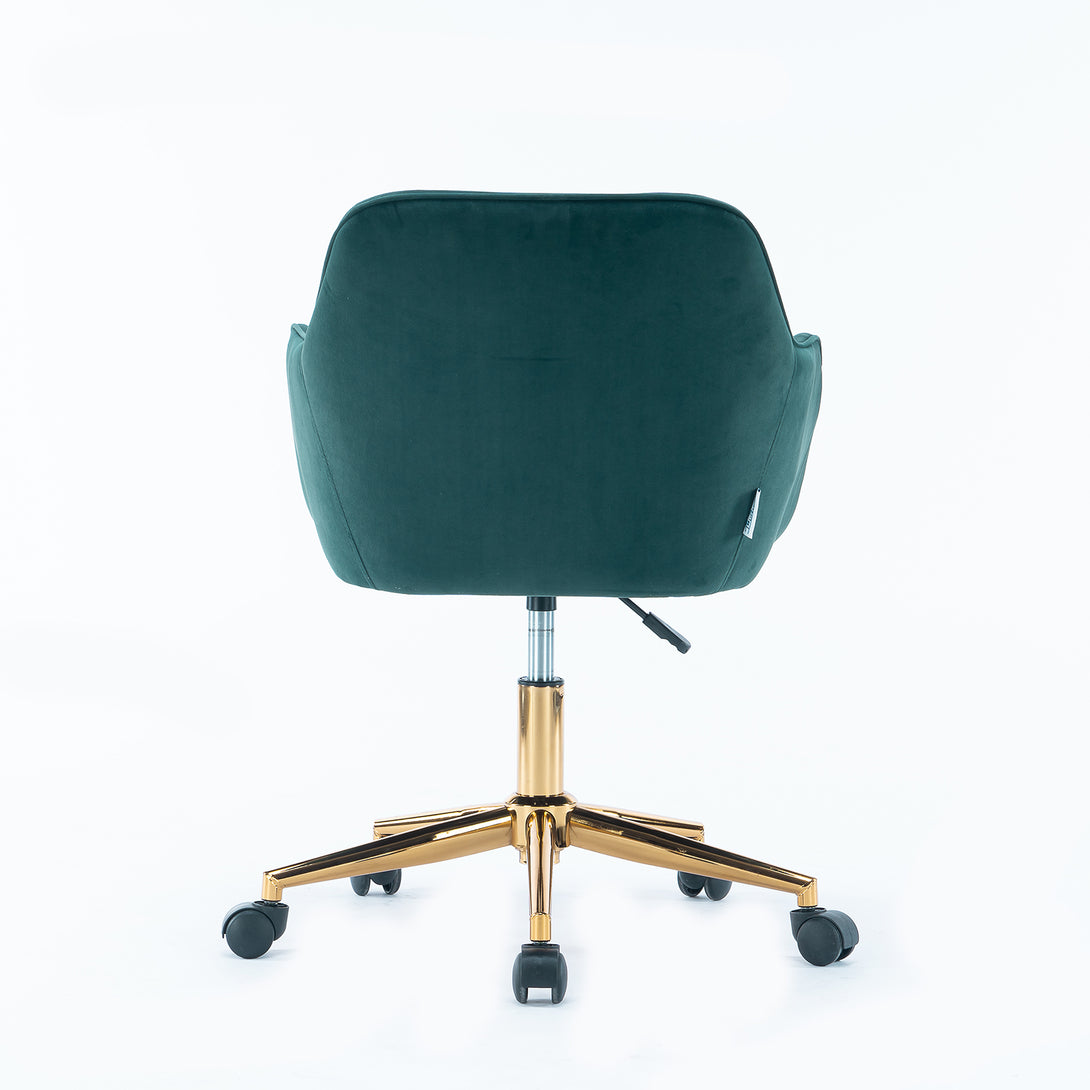 360° Revolving Modern Design Velvet Home and Office Chair with Metal Legs- Dark Green_12