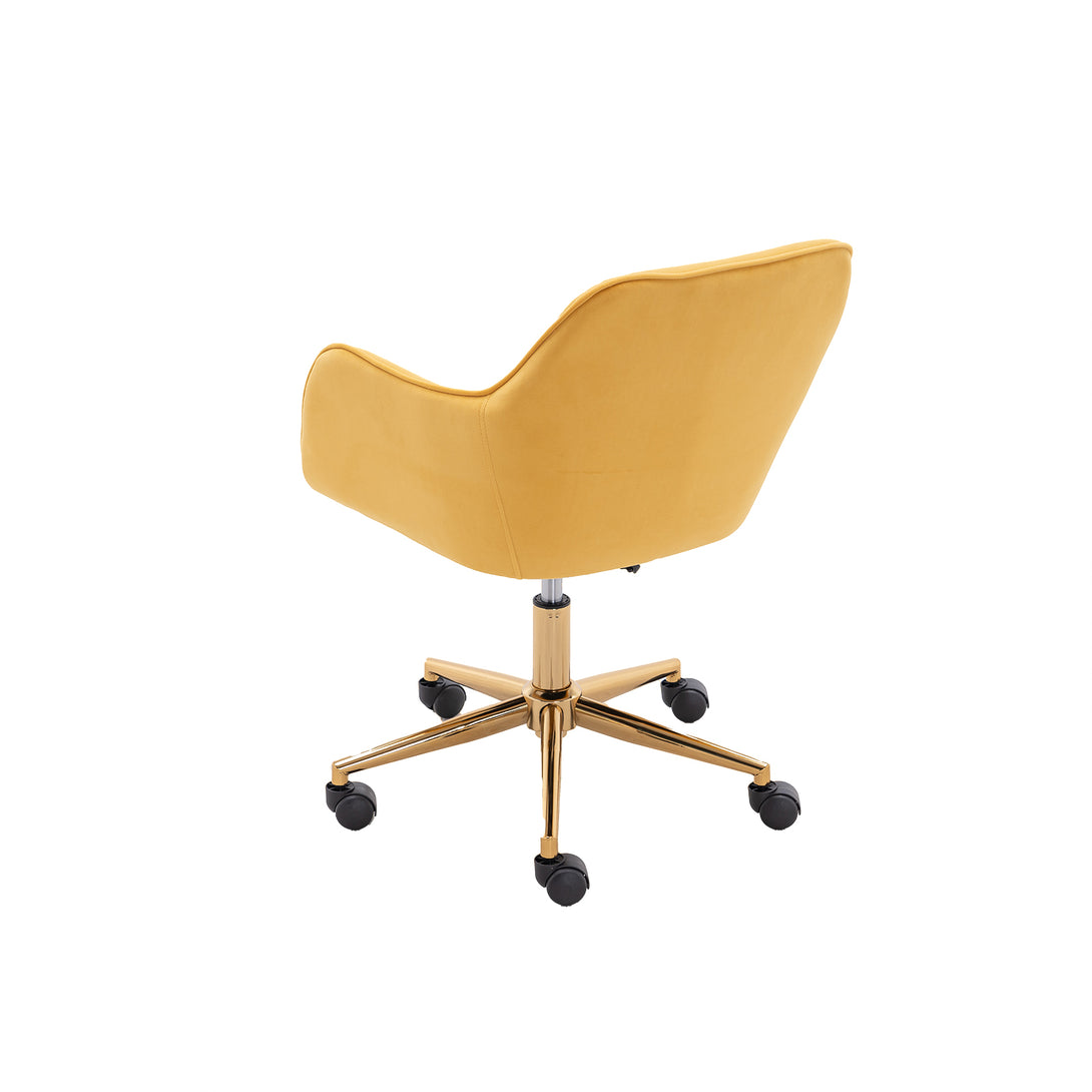 360° Revolving Modern Design Velvet Home and Office Chair with Metal Legs- Yellow_16