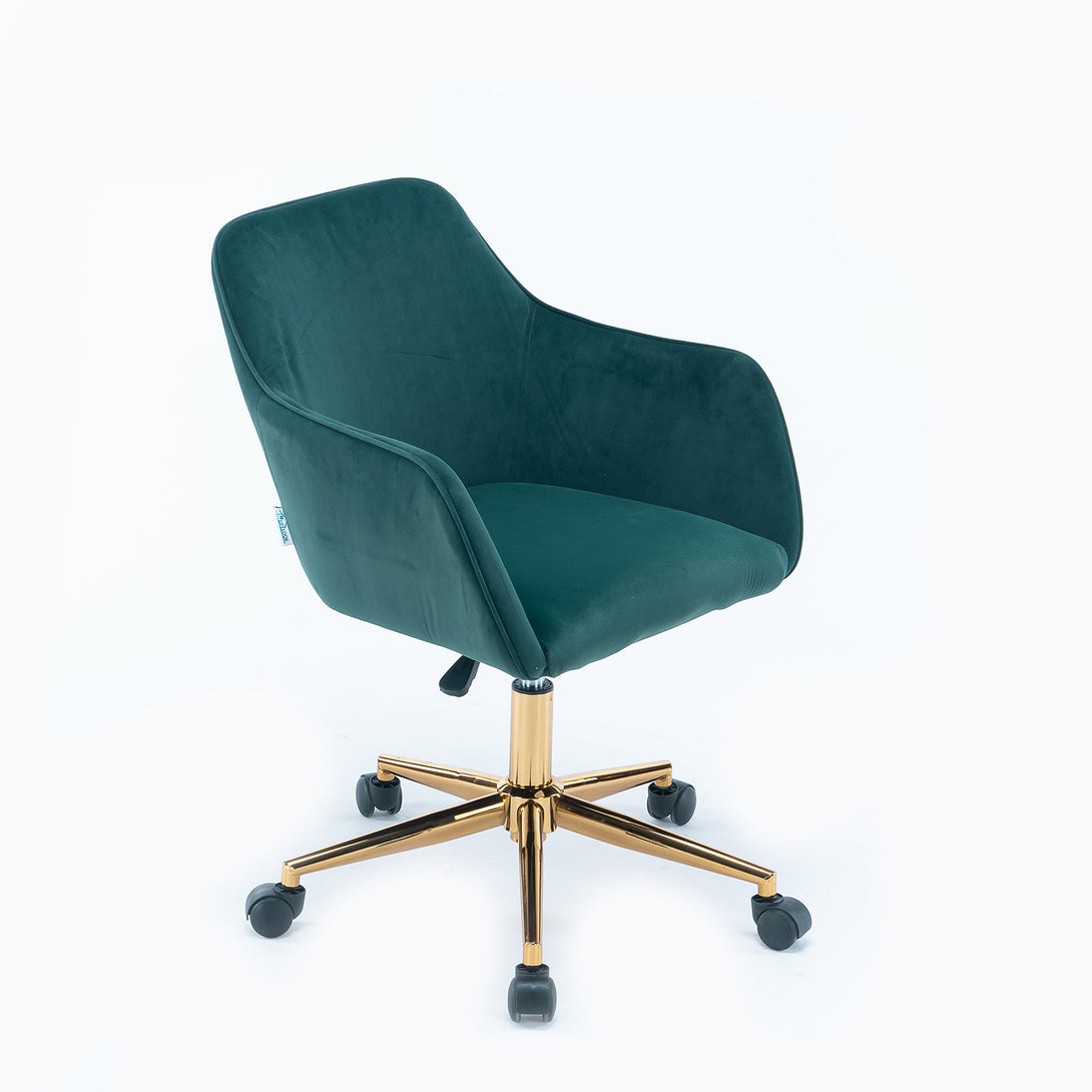 360° Revolving Modern Design Velvet Home and Office Chair with Metal Legs- Dark Green_10