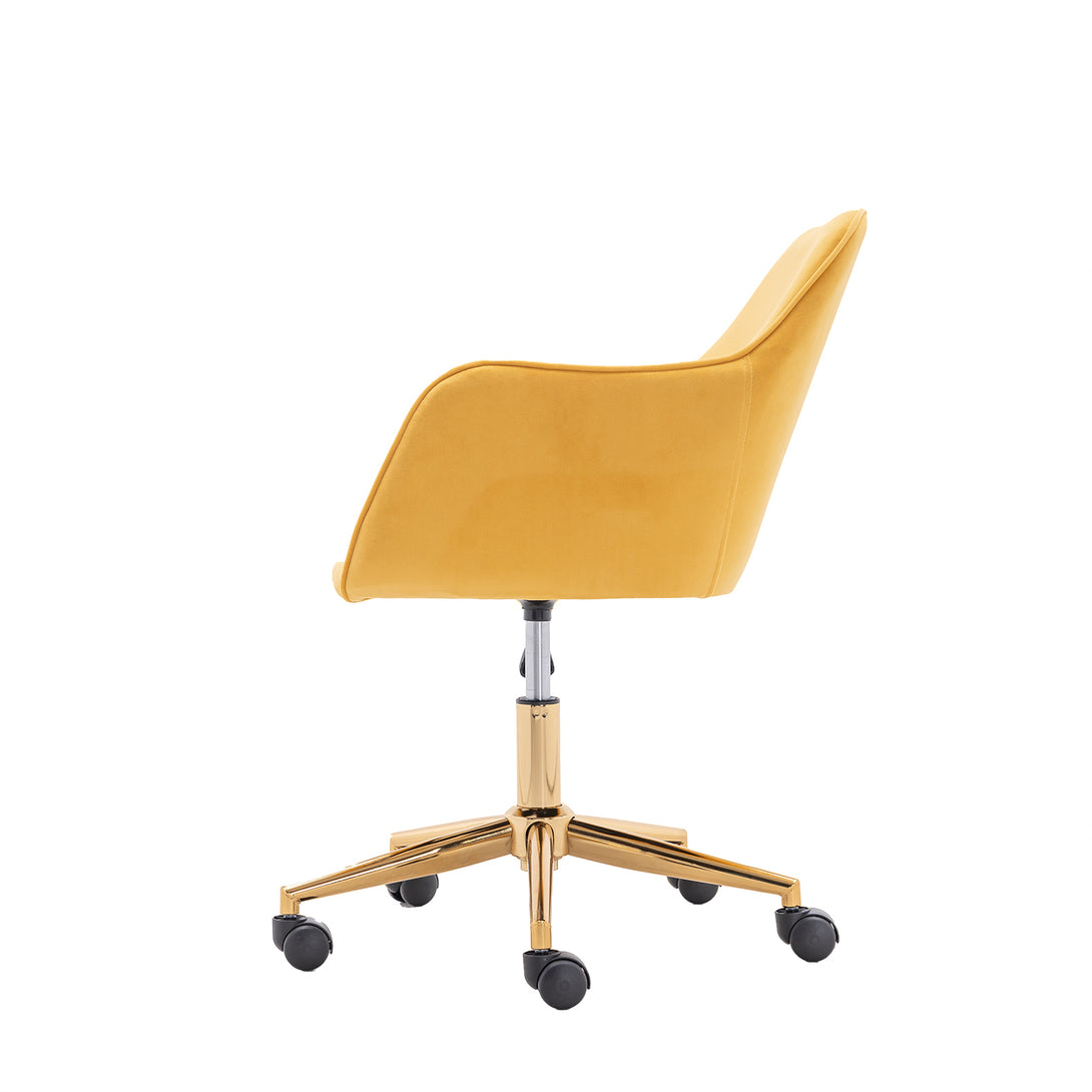 360° Revolving Modern Design Velvet Home and Office Chair with Metal Legs- Yellow_18