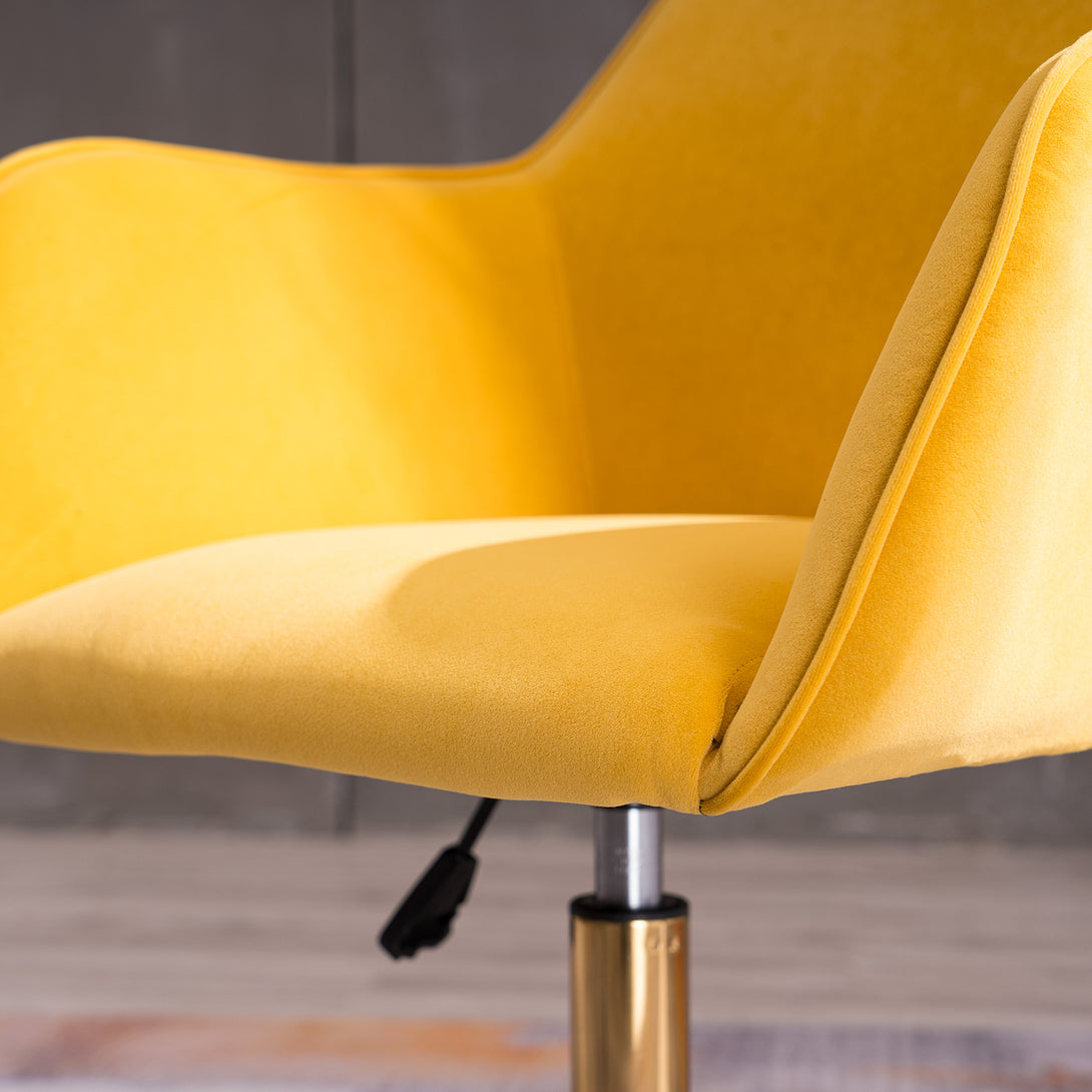 360° Revolving Modern Design Velvet Home and Office Chair with Metal Legs- Yellow_11