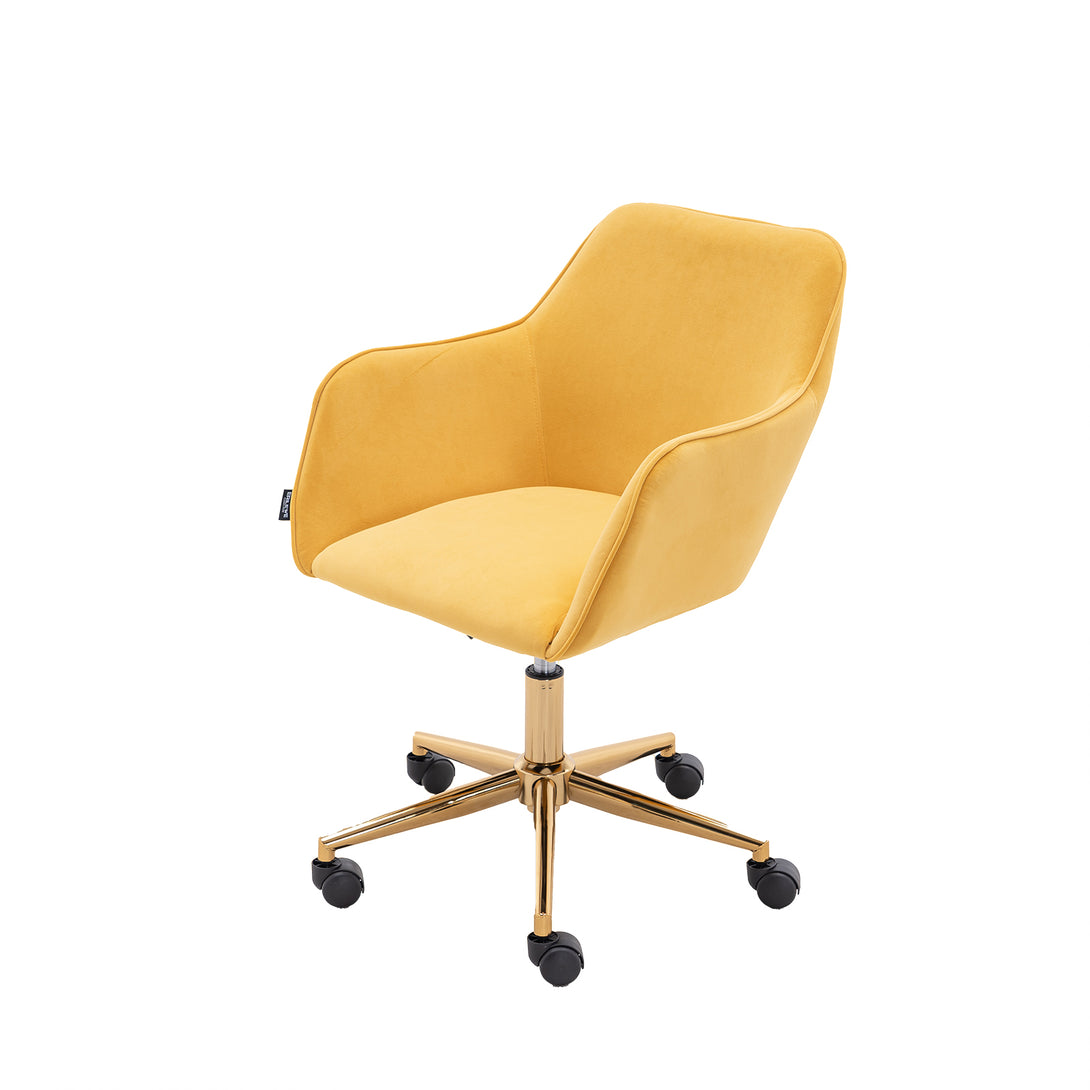 360° Revolving Modern Design Velvet Home and Office Chair with Metal Legs- Yellow_14