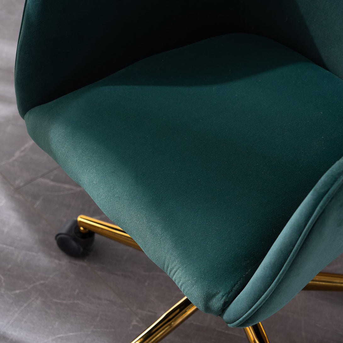 360° Revolving Modern Design Velvet Home and Office Chair with Metal Legs- Dark Green_9