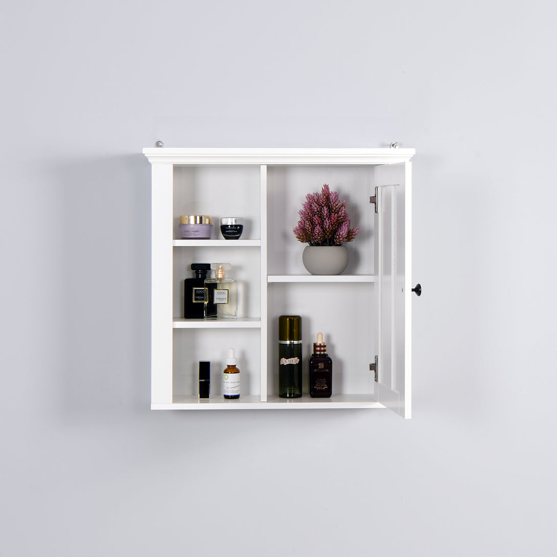 Modern Designed Wooden Bathroom Wall Mounted Cabinet with Door- White_1