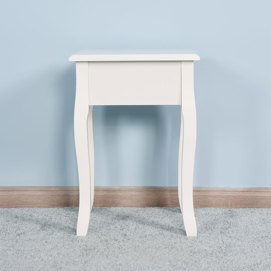 Modern and Elegant Floor Standing Bedside Table with Curved Legs and Drawer- White_3