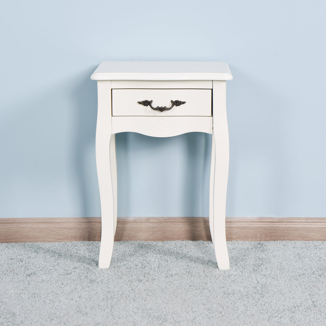 Modern and Elegant Floor Standing Bedside Table with Curved Legs and Drawer- White_2