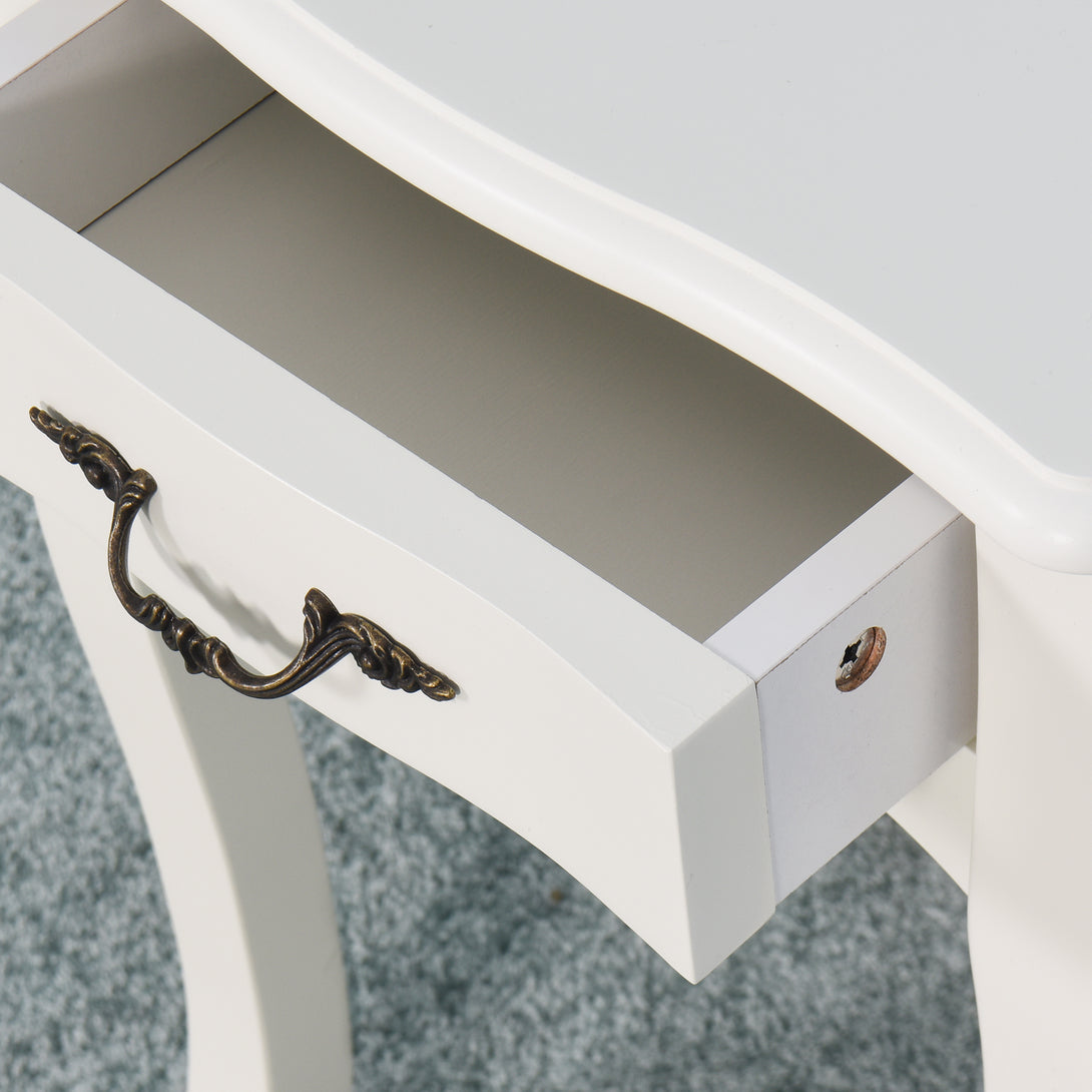 Modern and Elegant Floor Standing Bedside Table with Curved Legs and Drawer- White_7