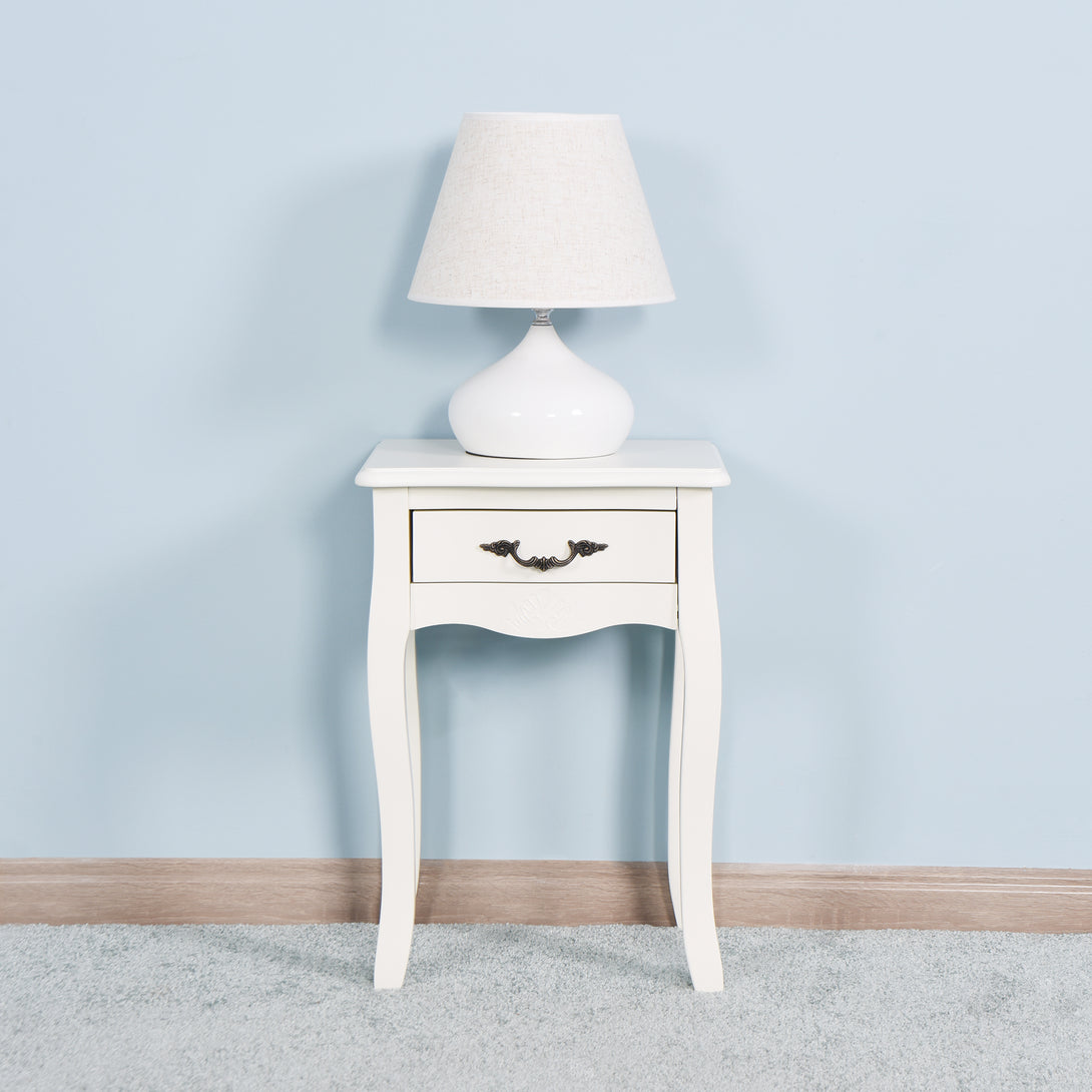 Modern and Elegant Floor Standing Bedside Table with Curved Legs and Drawer- White_1