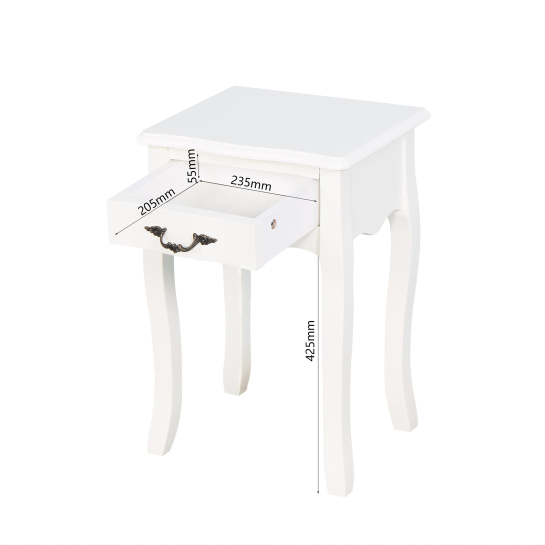 Modern and Elegant Floor Standing Bedside Table with Curved Legs and Drawer- White_9