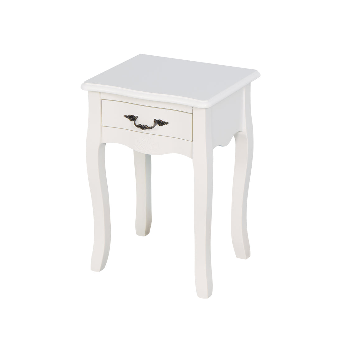 Modern and Elegant Floor Standing Bedside Table with Curved Legs and Drawer- White_8