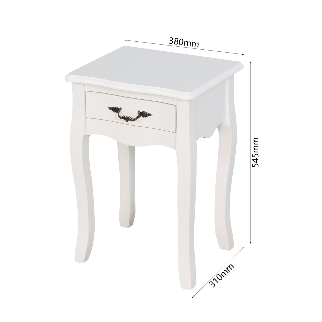 Modern and Elegant Floor Standing Bedside Table with Curved Legs and Drawer- White_10