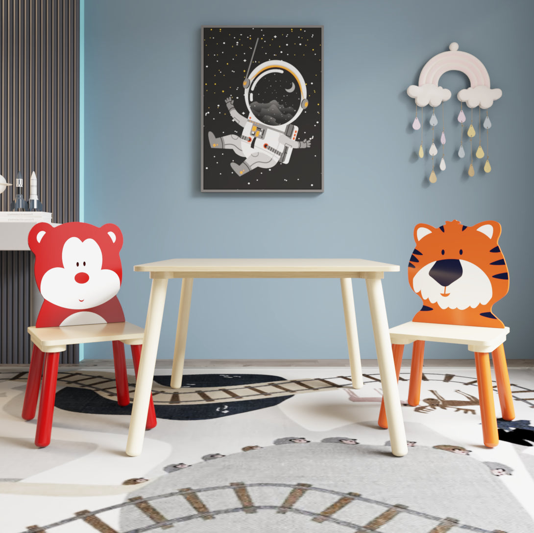 Animal Designed Kid’s Wooden Table with 2 Chair Set Activity Play Table Set (Bear, Tiger)_2